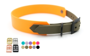 Zweifarbiges BioThane® Halsband, Hundehalsband breit in Pastell-Orange und Oliv