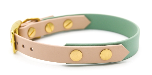 BioThane® Halsband zweifarbig, Hundehalsband breit, Windhundhalsband, in Salbeigrün und Powder seitlich
