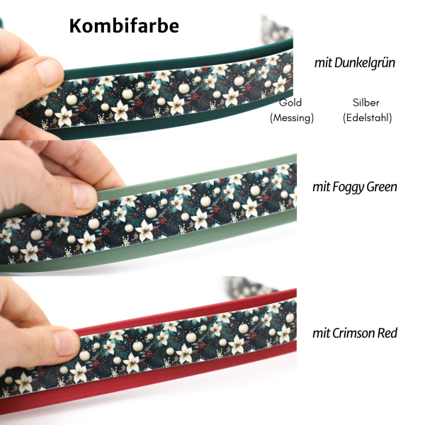 BioThane Halsband breit in dunkelgrün mit Winterwald-Muster seitlich