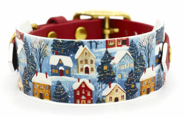 BioThane Halsband in dunkelrot mit weihnachtlichem Motiv