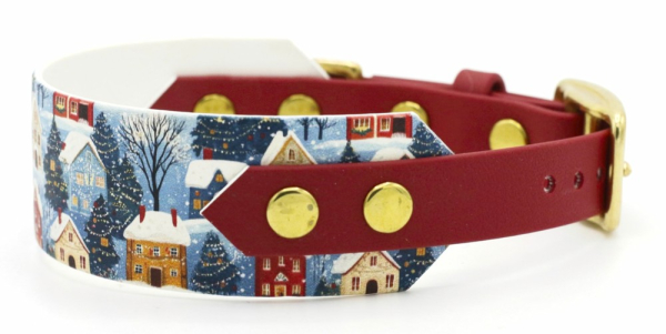 BioThane Halsband in dunkelrot mit weihnachtlichem Motiv