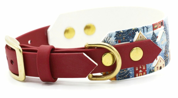 BioThane Halsband in dunkelrot mit weihnachtlichem Motiv