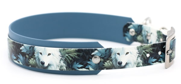 BioThane Halsband breit mit "White Wolf" Motiv