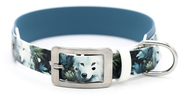 BioThane Halsband breit mit "White Wolf" Motiv