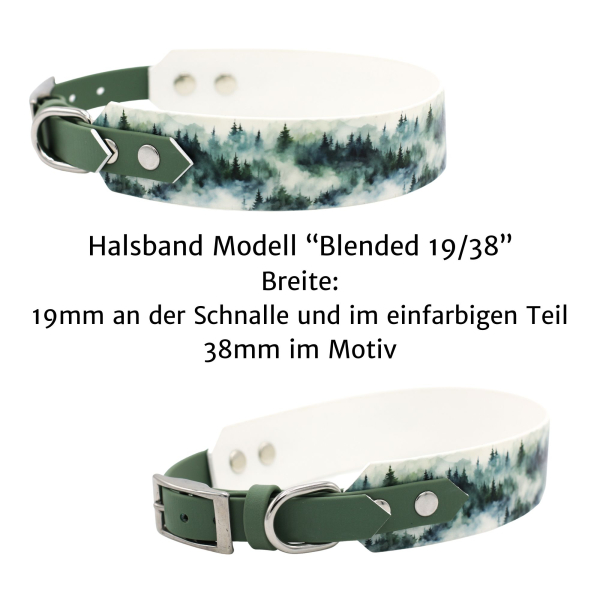Extra breites BioThane Halsband mit Foggy Mountains Motiv