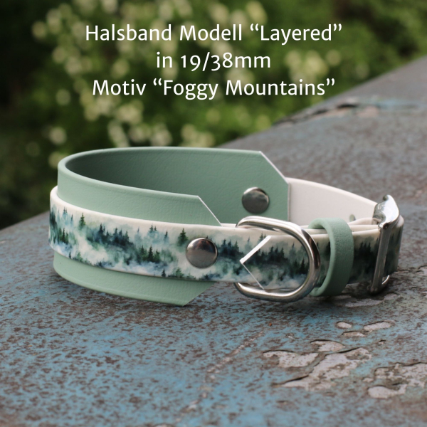 BioThane Halsband mit Foggy Mountains Motiv seitlich