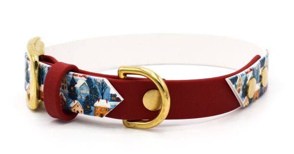 BioThane Halsband in dunkelrot mit weihnachtlichem Motiv von der Seite