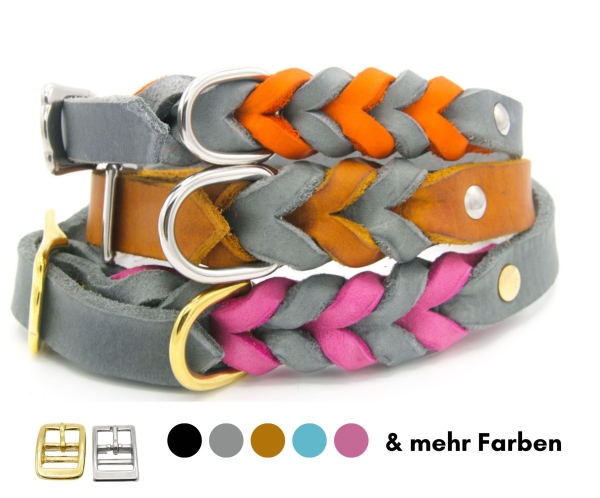 Fettleder Halsband geflochten zweifarbig
