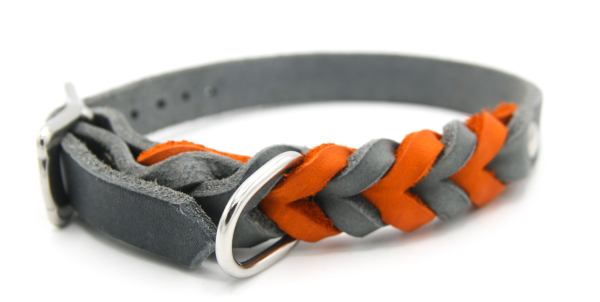 Fettleder Halsband geflochten zweifarbig