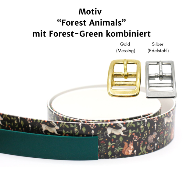 BioThane Halsband mit Forest Animals Motiv mit Dunkelgrün
