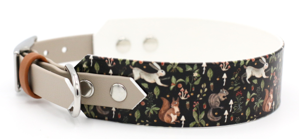 BioThane Halsband mit Forest Animals Motiv mit Taupe von der Seite