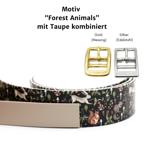 BioThane Halsband mit Forest Animals Motiv mit Taupe