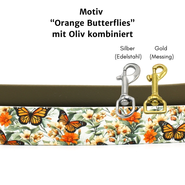Orange Butterflies Motiv mit Oliv