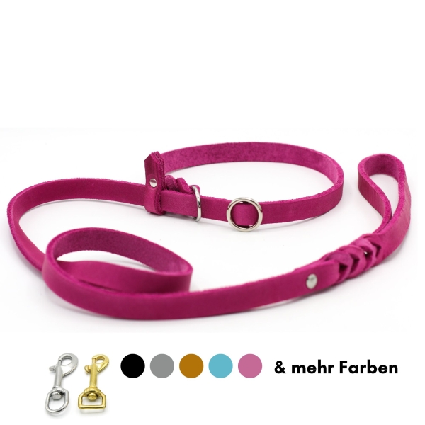 Retrieverleine aus Fettleder in pink